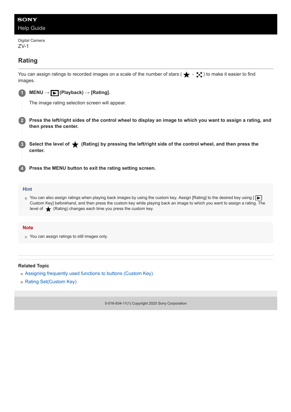 Rating | Sony Airpeak S1 Professional Drone User Manual | Page 240 / 555