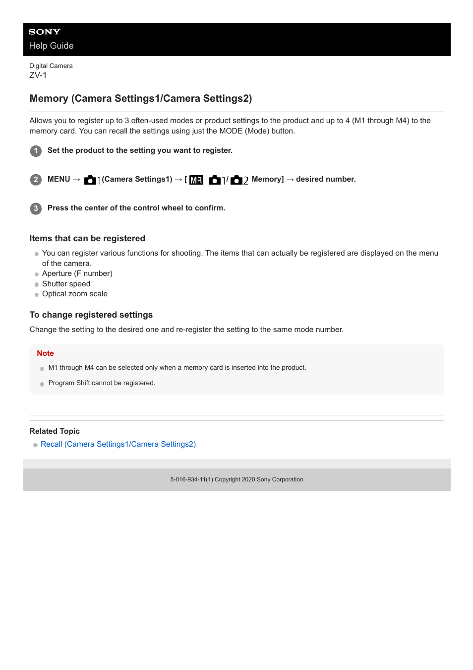 Memory (camera settings1/camera settings2) | Sony Airpeak S1 Professional Drone User Manual | Page 248 / 555