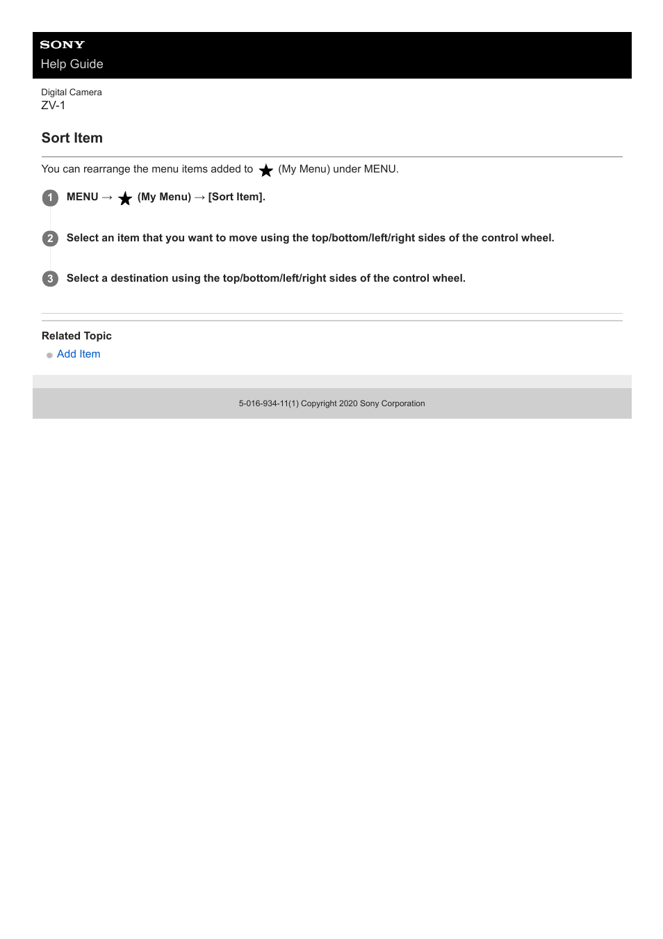 Sort item | Sony Airpeak S1 Professional Drone User Manual | Page 250 / 555