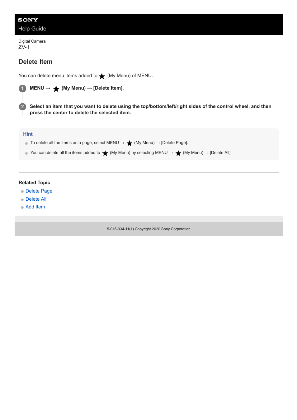 Delete item | Sony Airpeak S1 Professional Drone User Manual | Page 251 / 555