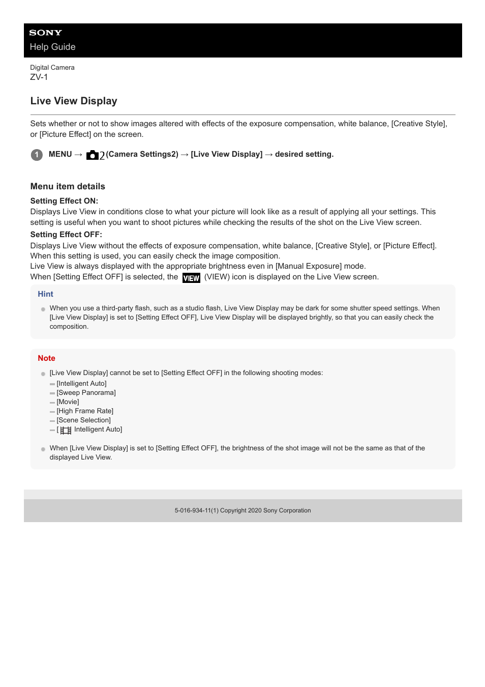 Live view display | Sony Airpeak S1 Professional Drone User Manual | Page 256 / 555