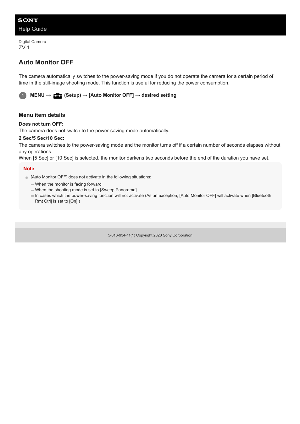 Auto monitor off | Sony Airpeak S1 Professional Drone User Manual | Page 260 / 555