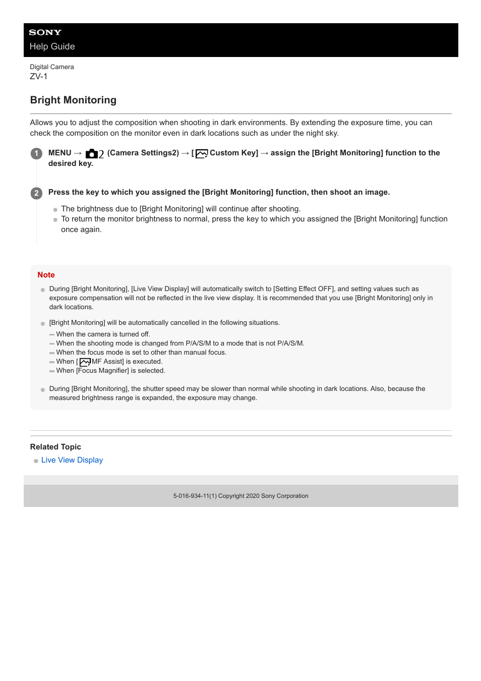 Bright monitoring, Help guide | Sony Airpeak S1 Professional Drone User Manual | Page 261 / 555