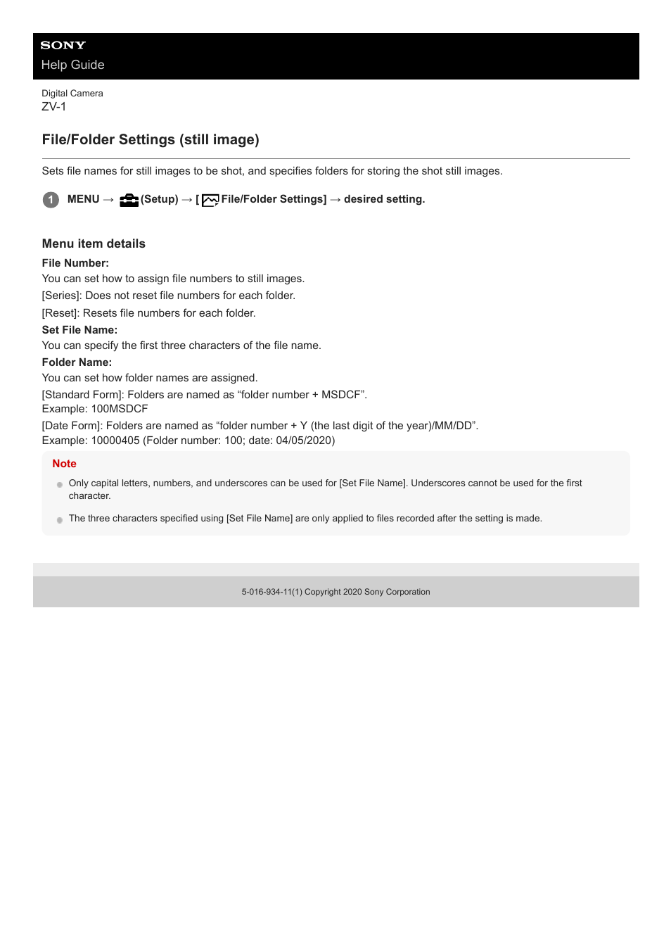 File/folder settings (still image) | Sony Airpeak S1 Professional Drone User Manual | Page 265 / 555