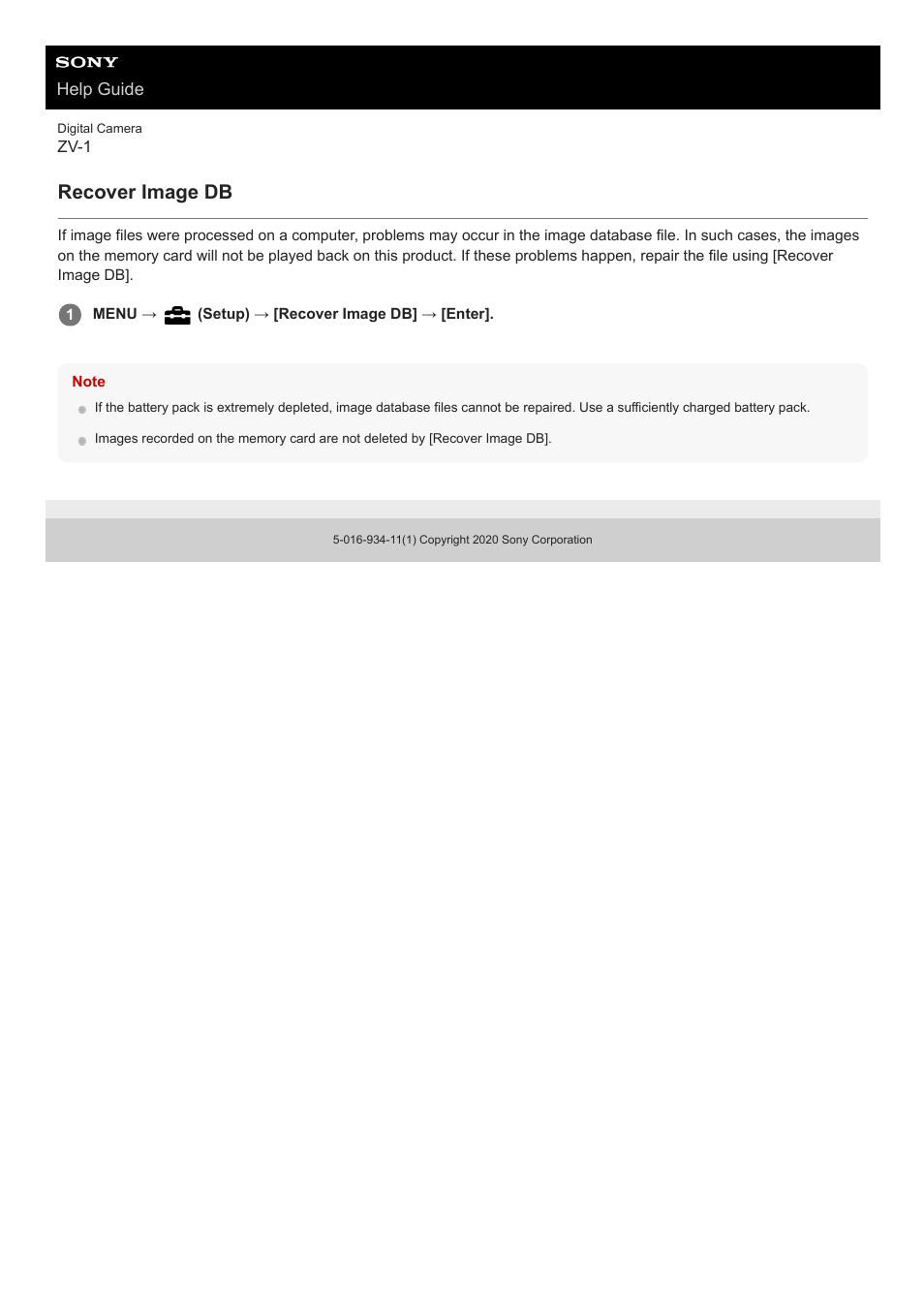 Recover image db | Sony Airpeak S1 Professional Drone User Manual | Page 268 / 555