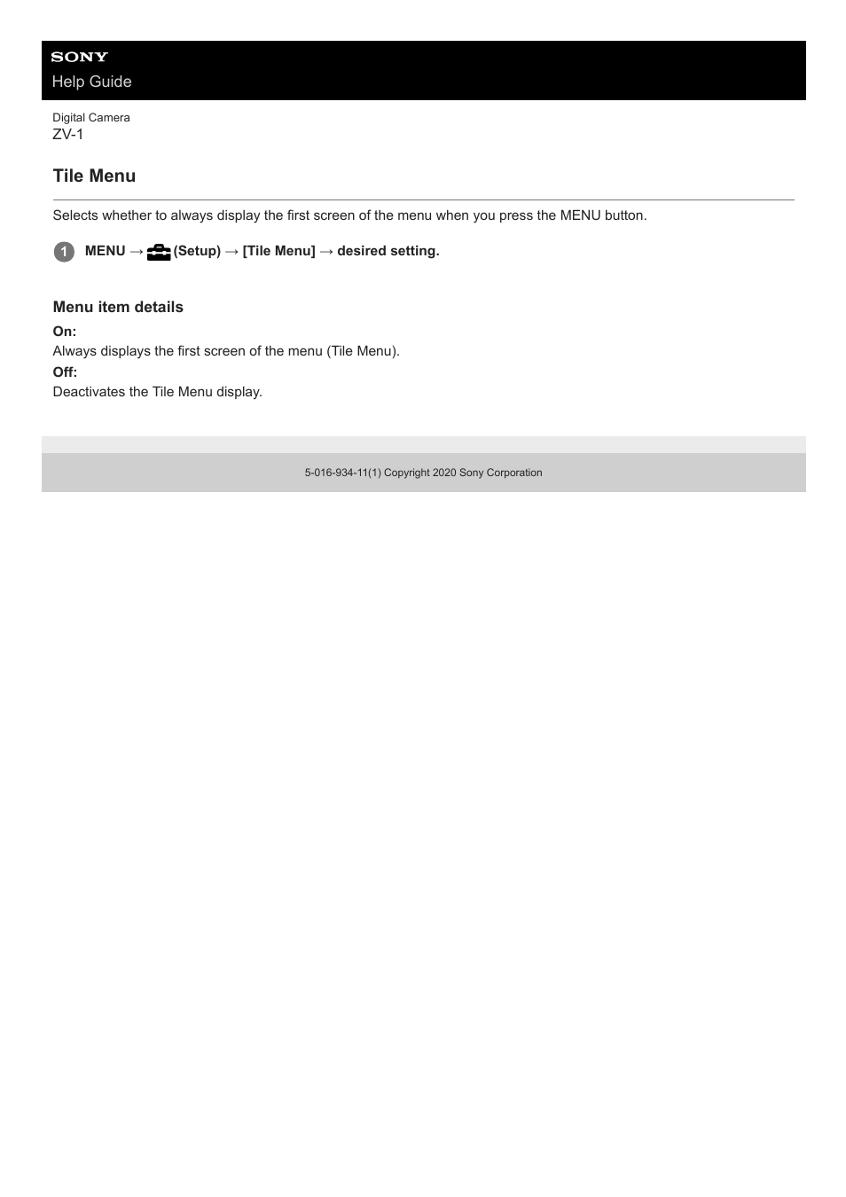 Tile menu | Sony Airpeak S1 Professional Drone User Manual | Page 271 / 555