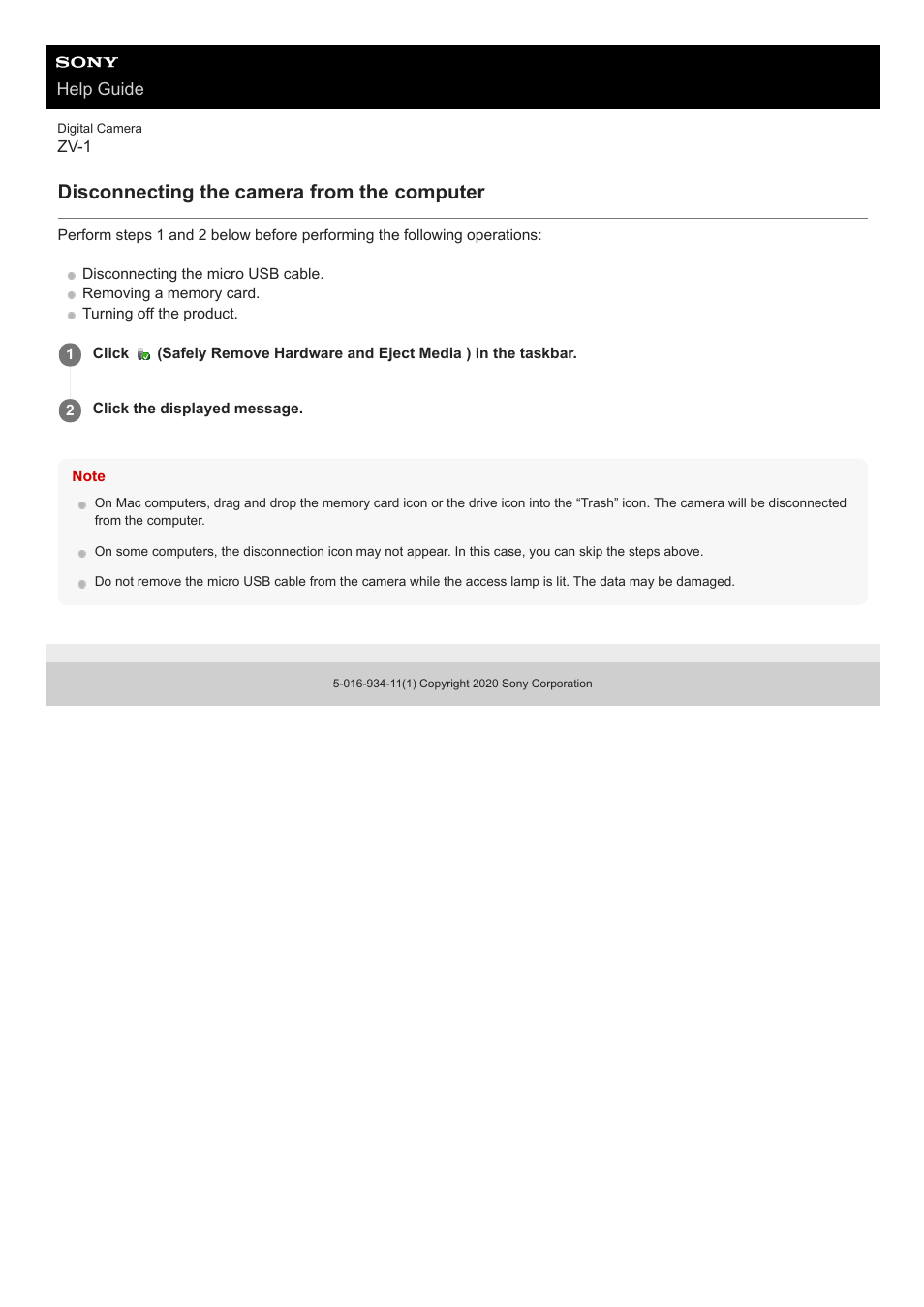 Disconnecting the camera from the computer | Sony Airpeak S1 Professional Drone User Manual | Page 321 / 555