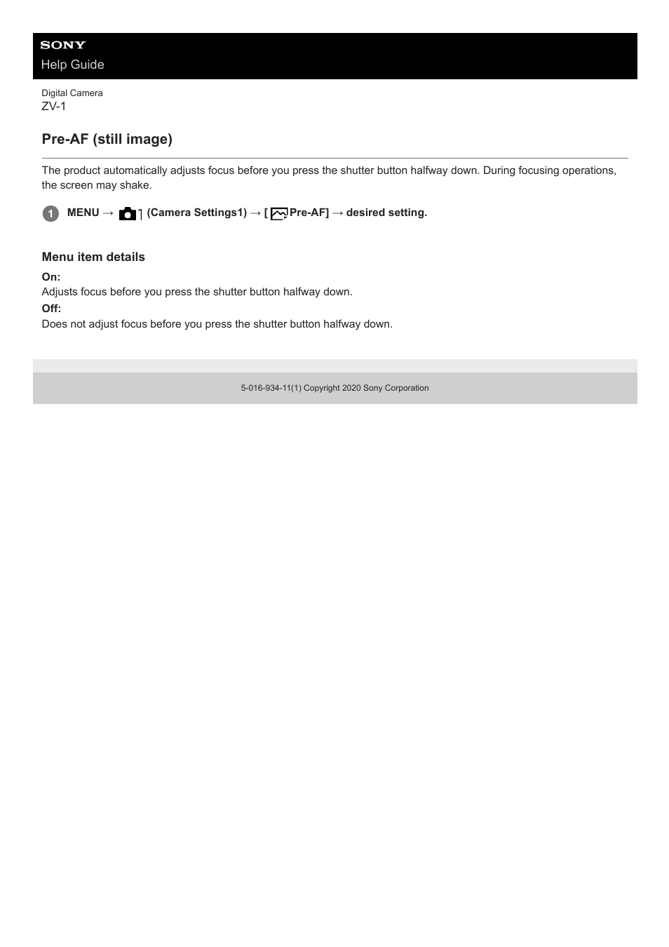 Pre-af (still image) | Sony Airpeak S1 Professional Drone User Manual | Page 359 / 555