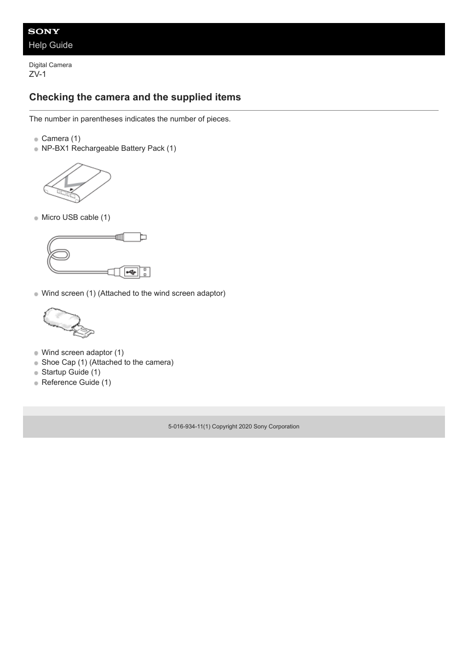 Checking the camera and the supplied items | Sony Airpeak S1 Professional Drone User Manual | Page 38 / 555