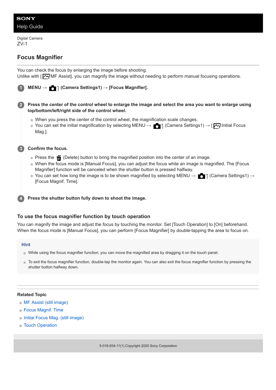 Focus magnifier | Sony Airpeak S1 Professional Drone User Manual | Page 390 / 555