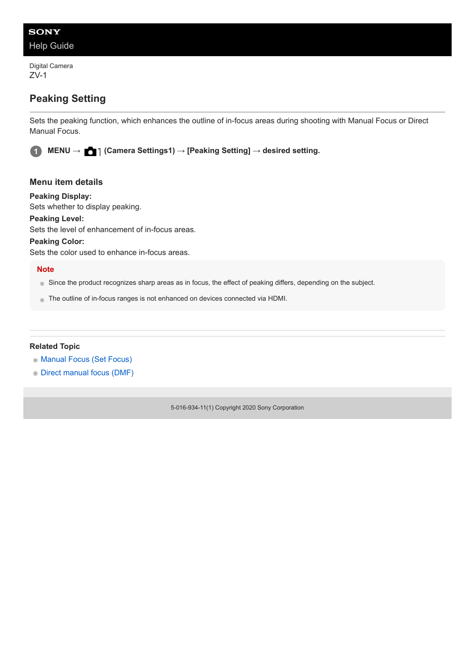 Peaking setting | Sony Airpeak S1 Professional Drone User Manual | Page 394 / 555