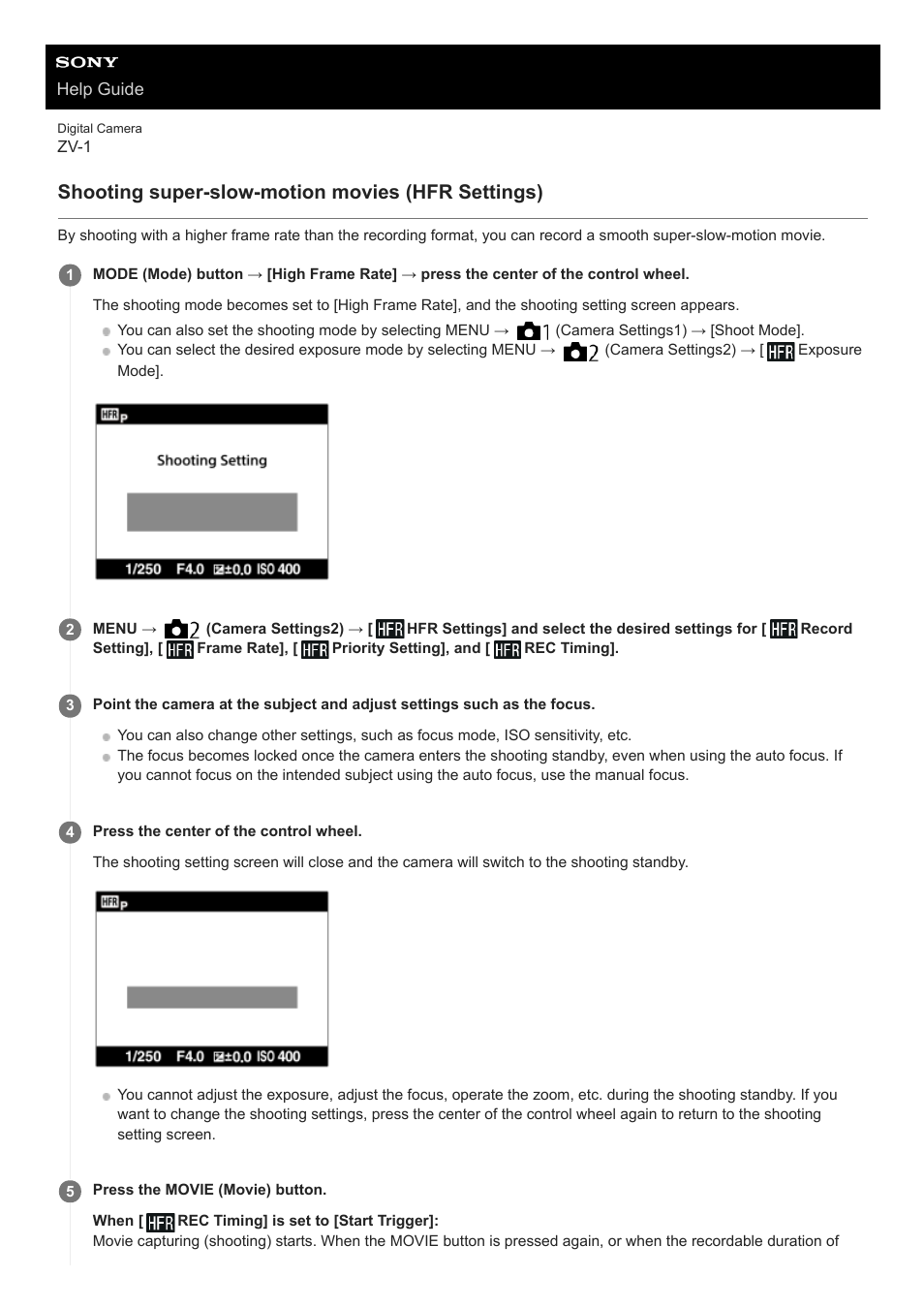 Shooting super-slow-motion movies (hfr settings) | Sony Airpeak S1 Professional Drone User Manual | Page 408 / 555