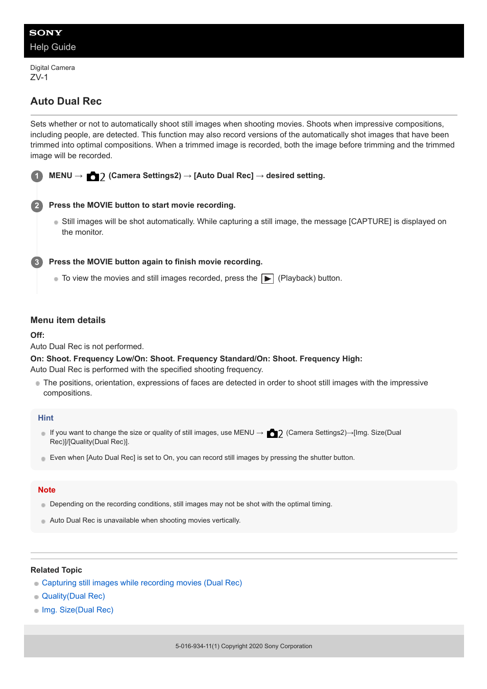 Auto dual rec | Sony Airpeak S1 Professional Drone User Manual | Page 414 / 555
