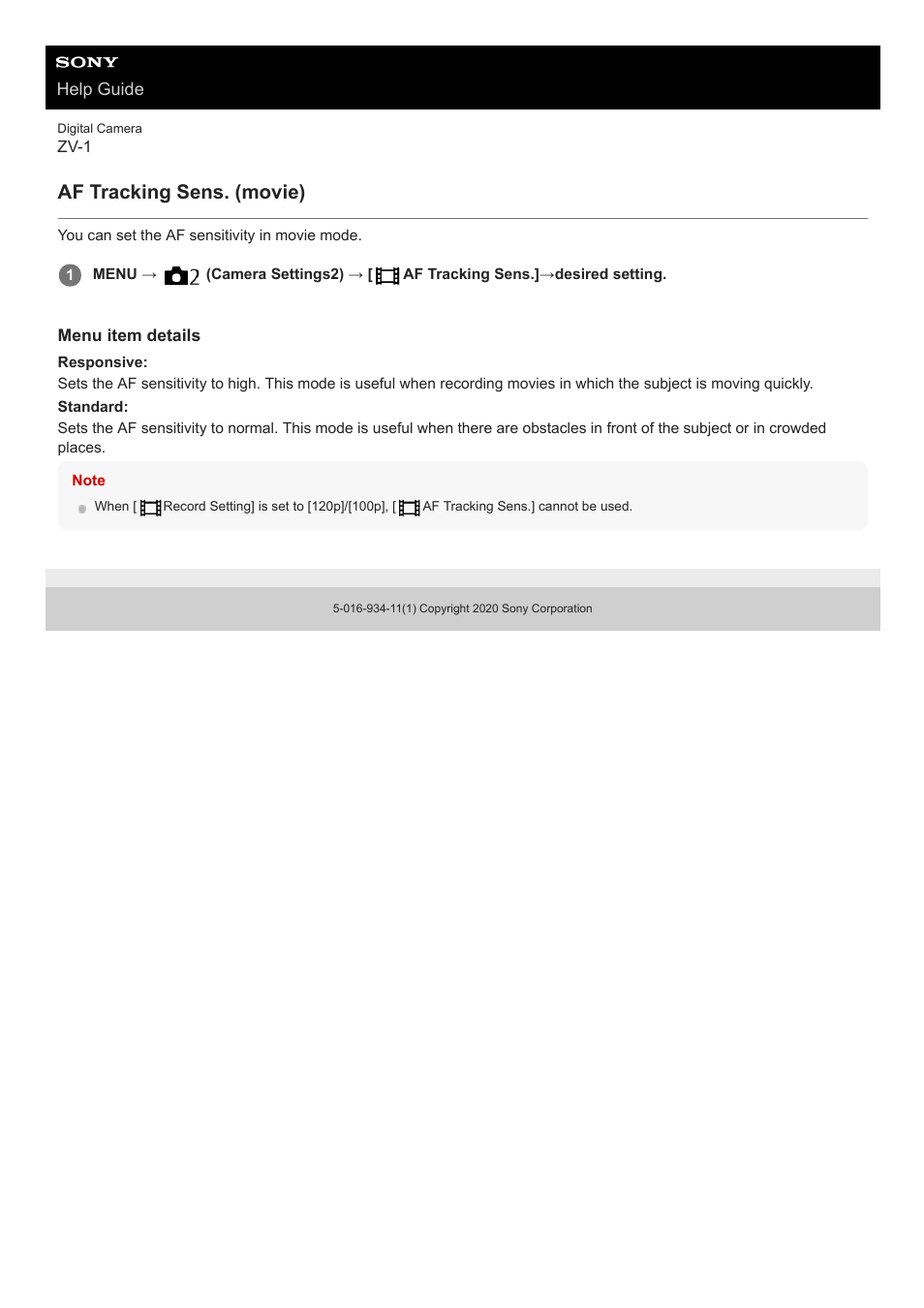 Af tracking sens. (movie) | Sony Airpeak S1 Professional Drone User Manual | Page 417 / 555
