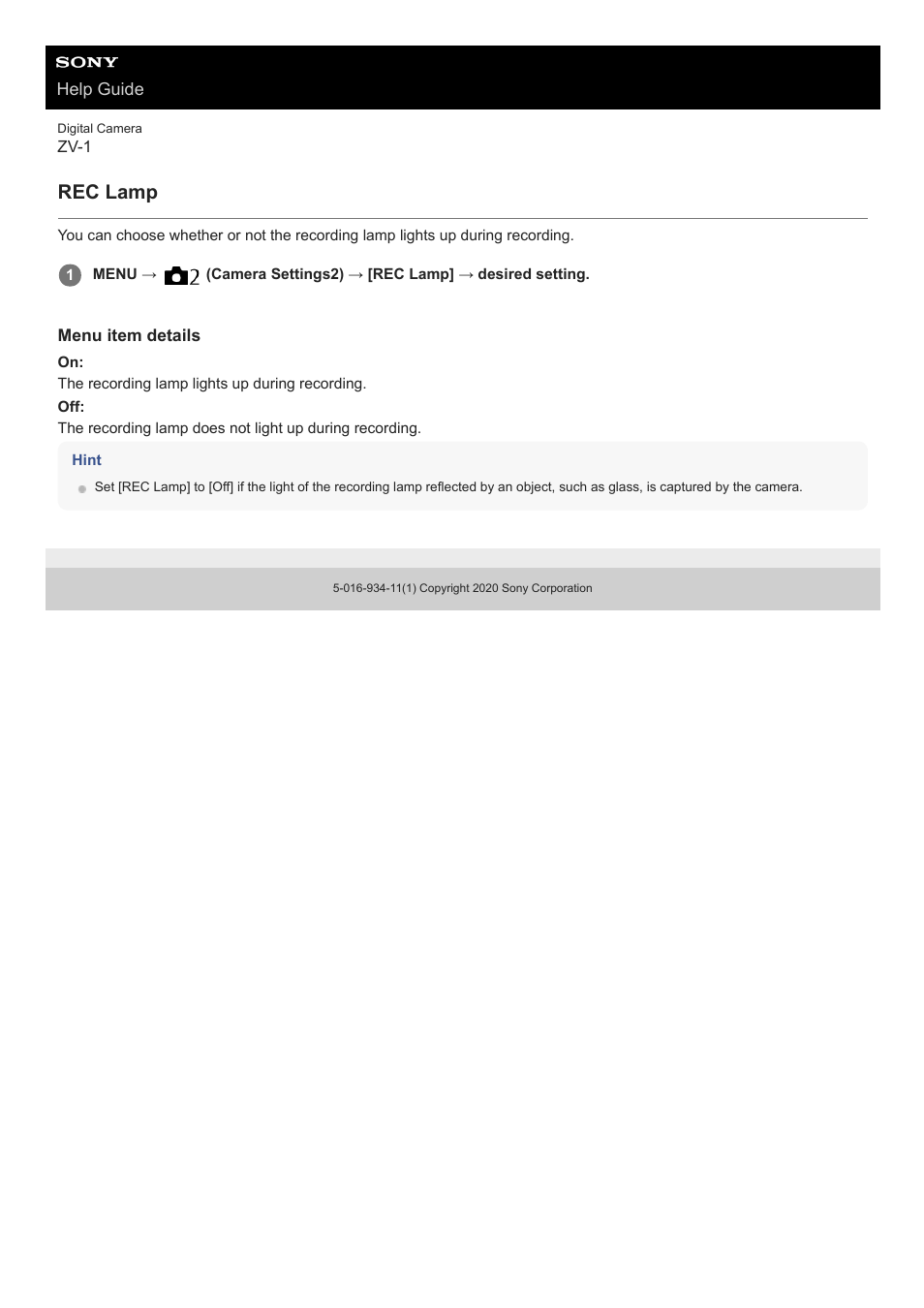 Rec lamp | Sony Airpeak S1 Professional Drone User Manual | Page 427 / 555