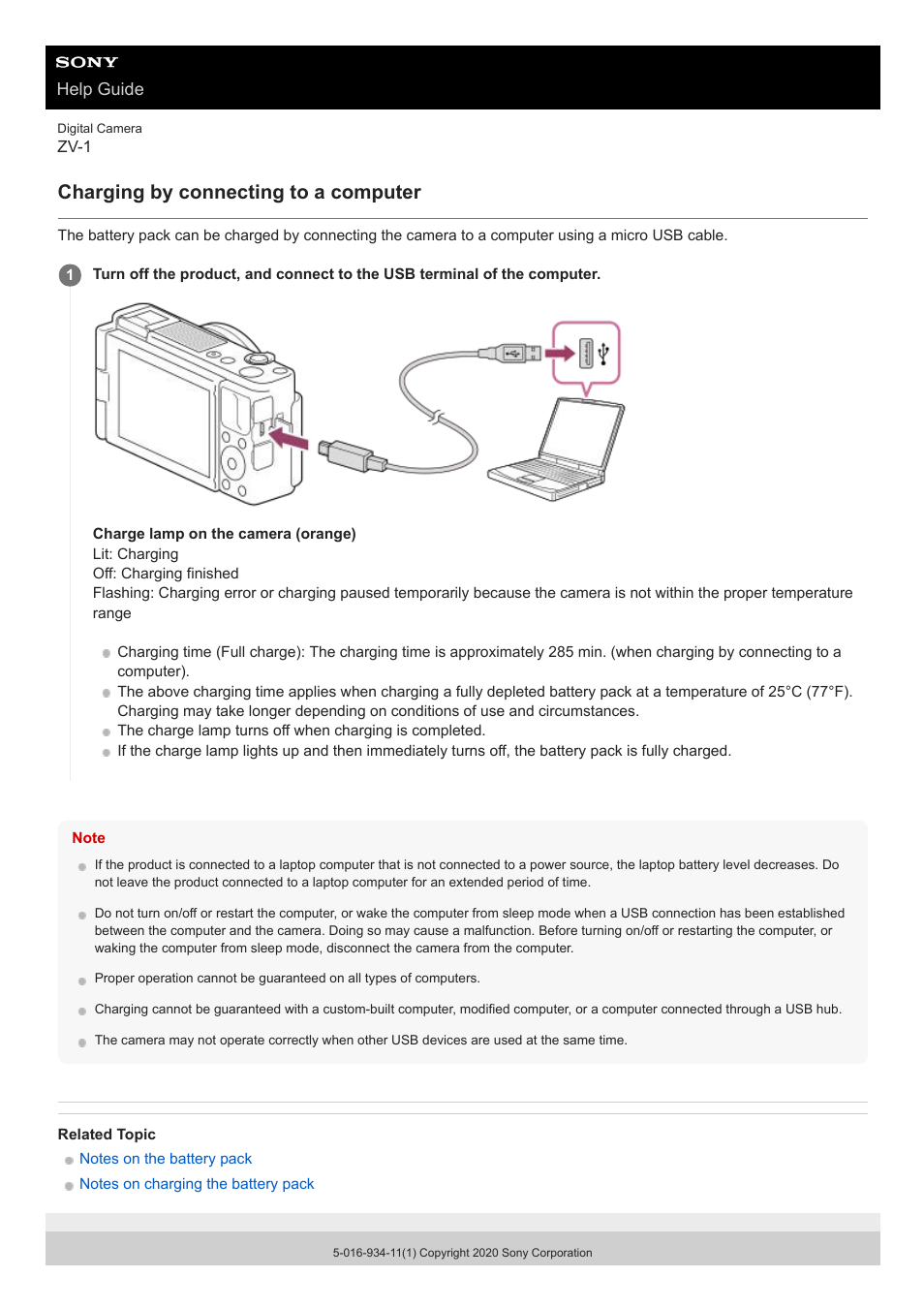 Charging by connecting to a computer | Sony Airpeak S1 Professional Drone User Manual | Page 43 / 555