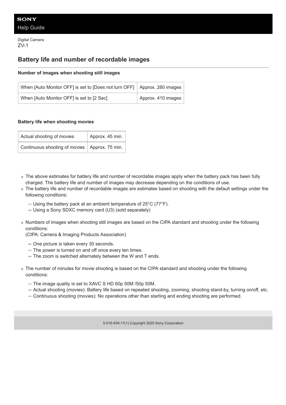 Battery life and number of recordable images | Sony Airpeak S1 Professional Drone User Manual | Page 45 / 555