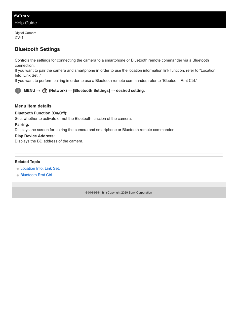 Bluetooth settings | Sony Airpeak S1 Professional Drone User Manual | Page 466 / 555