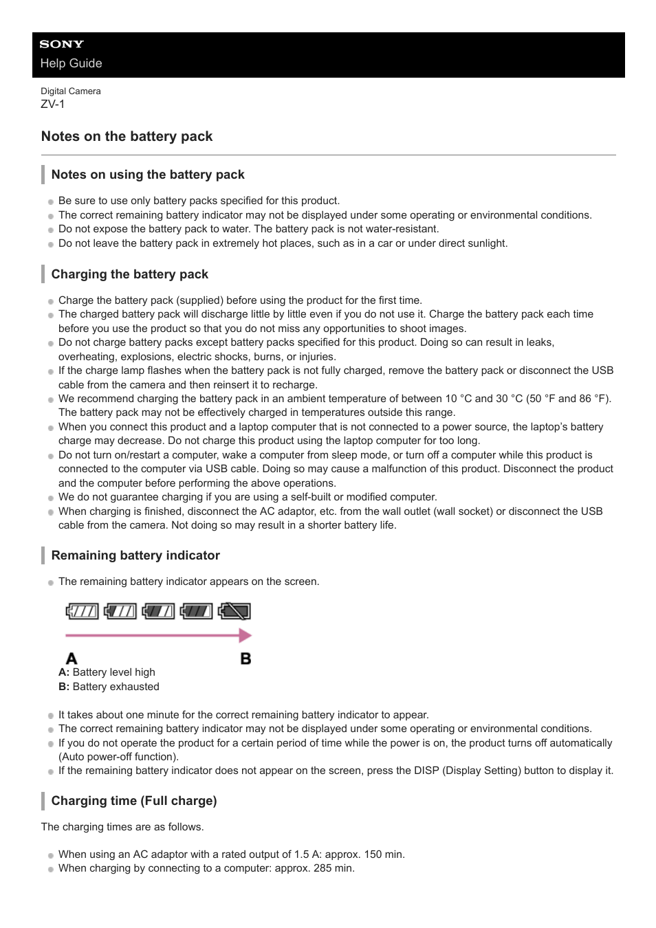 Notes on the battery pack | Sony Airpeak S1 Professional Drone User Manual | Page 47 / 555