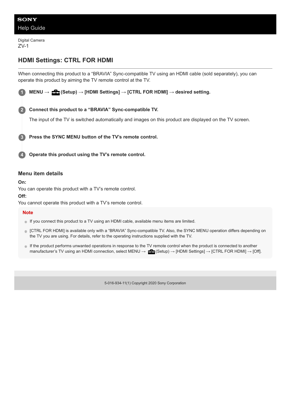 Hdmi settings: ctrl for hdmi | Sony Airpeak S1 Professional Drone User Manual | Page 512 / 555