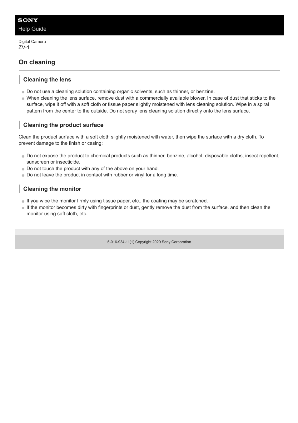 On cleaning | Sony Airpeak S1 Professional Drone User Manual | Page 540 / 555