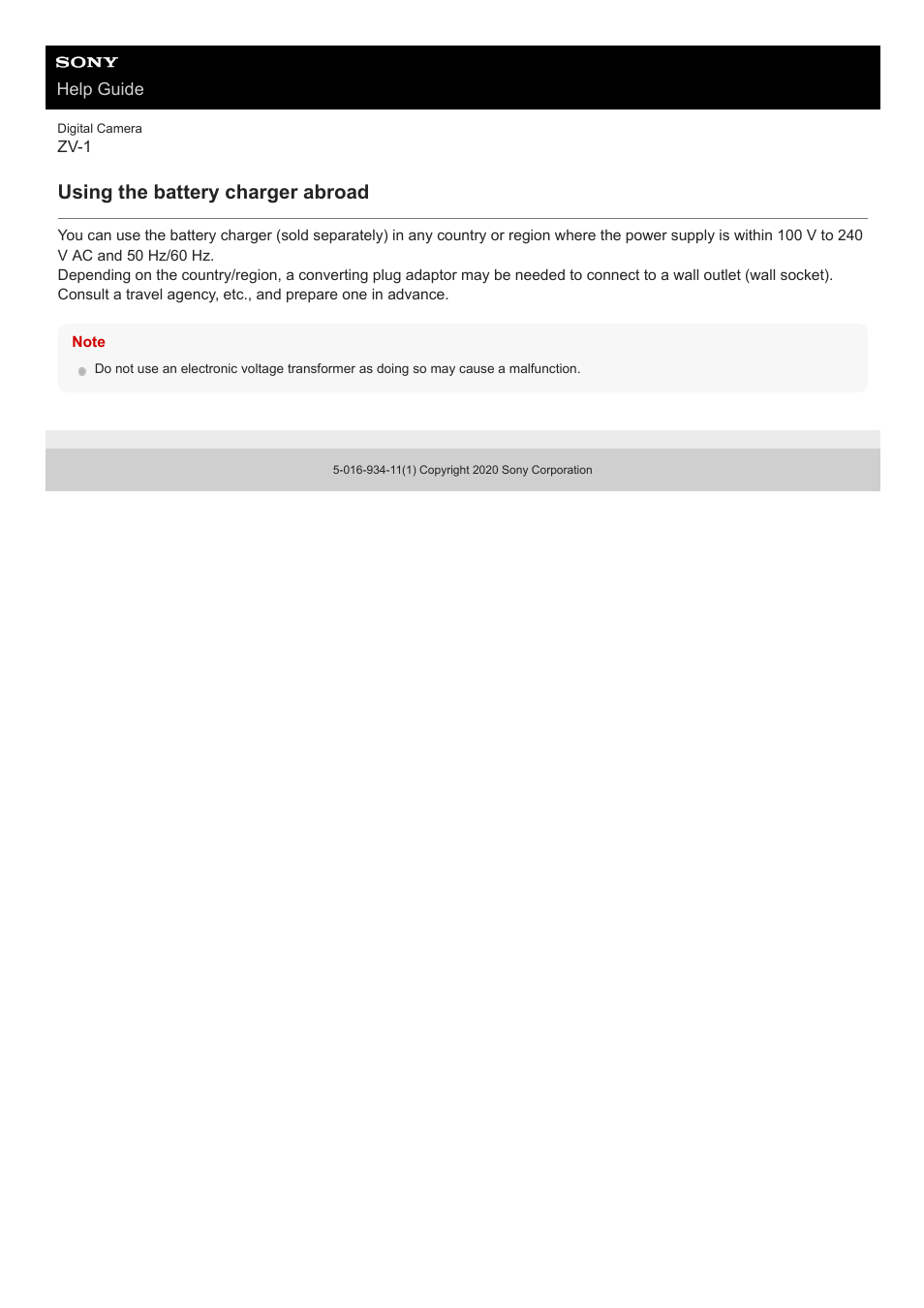 Using the battery charger abroad | Sony Airpeak S1 Professional Drone User Manual | Page 544 / 555