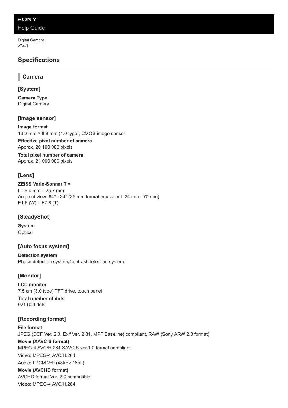 Specifications | Sony Airpeak S1 Professional Drone User Manual | Page 547 / 555