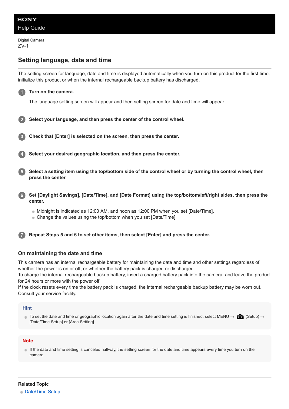 Setting language, date and time | Sony Airpeak S1 Professional Drone User Manual | Page 55 / 555