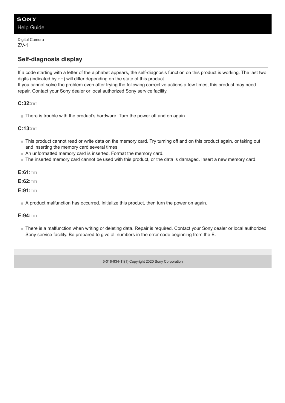 Self-diagnosis display | Sony Airpeak S1 Professional Drone User Manual | Page 552 / 555