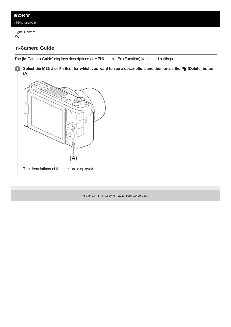 In-camera guide | Sony Airpeak S1 Professional Drone User Manual | Page 57 / 555