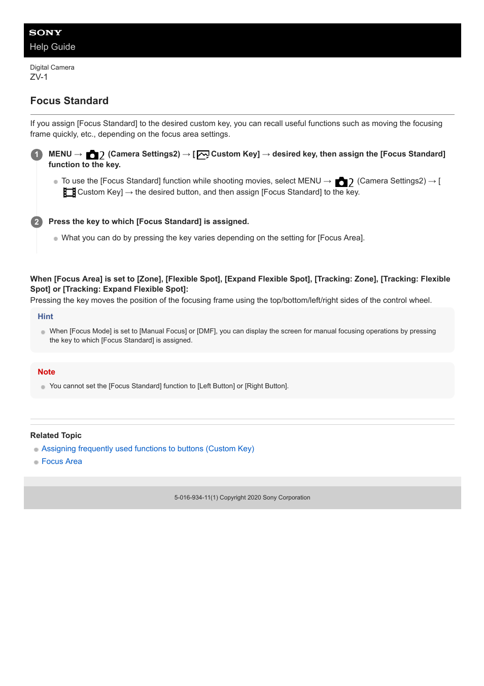 Focus standard | Sony Airpeak S1 Professional Drone User Manual | Page 65 / 555