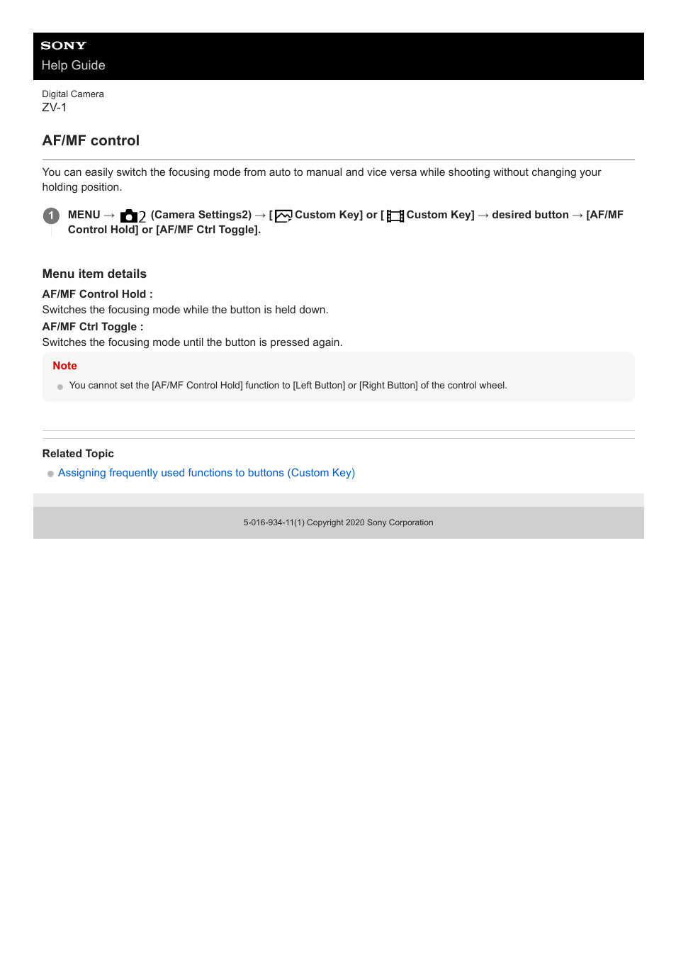 Af/mf control | Sony Airpeak S1 Professional Drone User Manual | Page 66 / 555