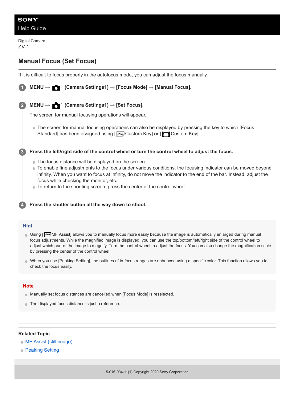Manual focus (set focus) | Sony Airpeak S1 Professional Drone User Manual | Page 78 / 555
