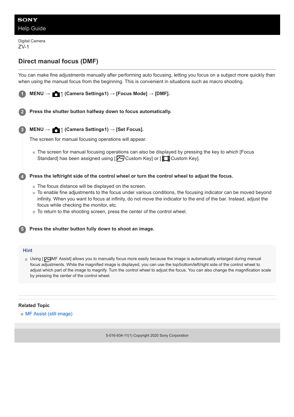 Direct manual focus (dmf) | Sony Airpeak S1 Professional Drone User Manual | Page 79 / 555