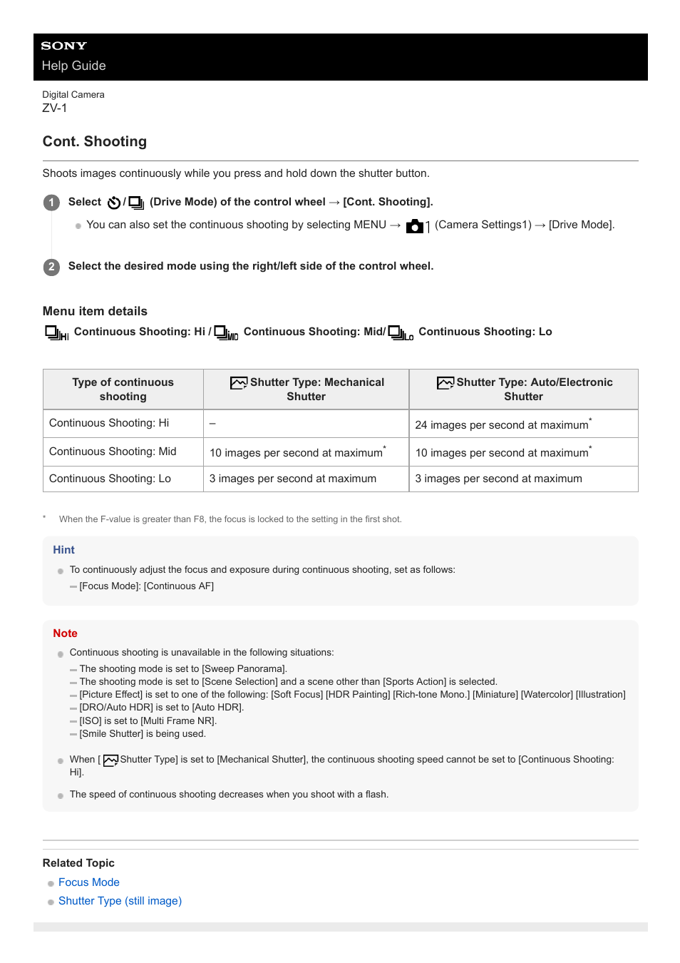 Cont. shooting | Sony Airpeak S1 Professional Drone User Manual | Page 87 / 555