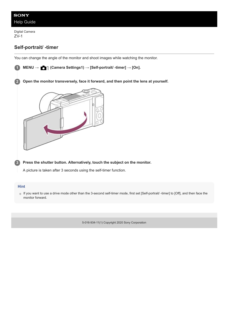 Self-portrait/ -timer | Sony Airpeak S1 Professional Drone User Manual | Page 97 / 555