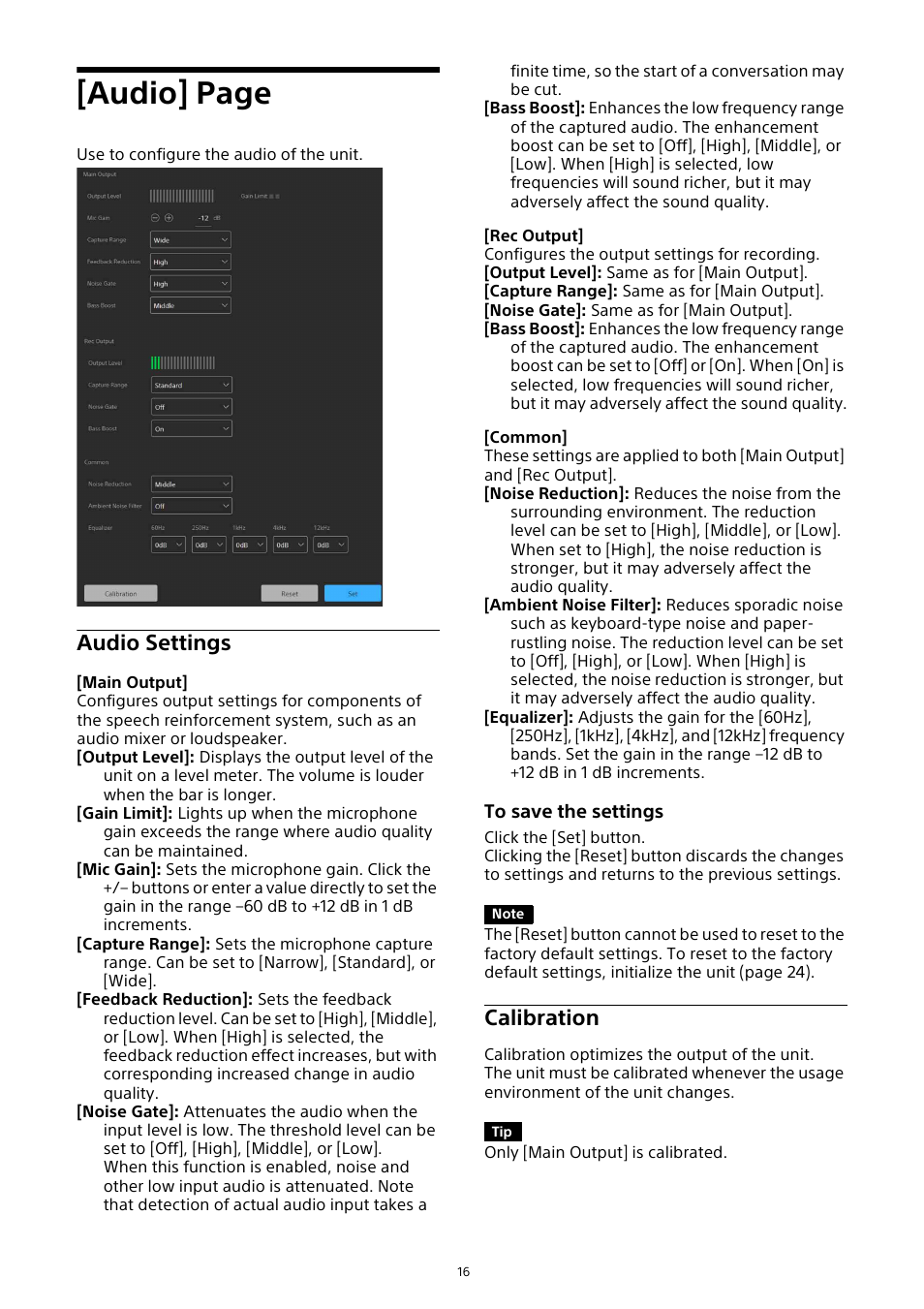 Audio settings, Calibration, Audio] page | Sony HVL-F20M External Flash User Manual | Page 16 / 33