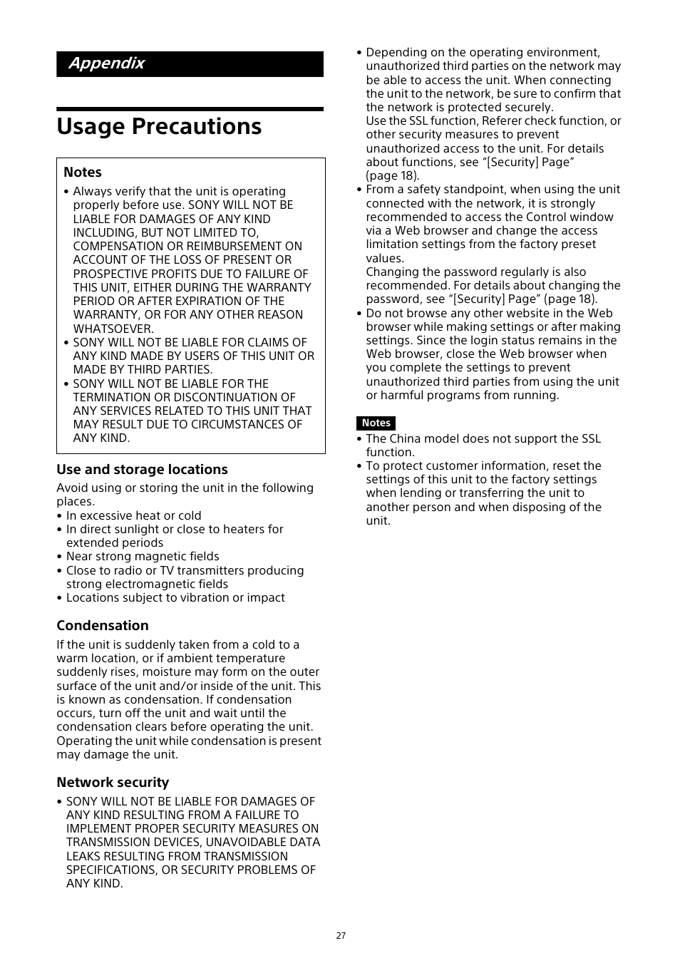 Appendix, Usage precautions | Sony HVL-F20M External Flash User Manual | Page 27 / 33