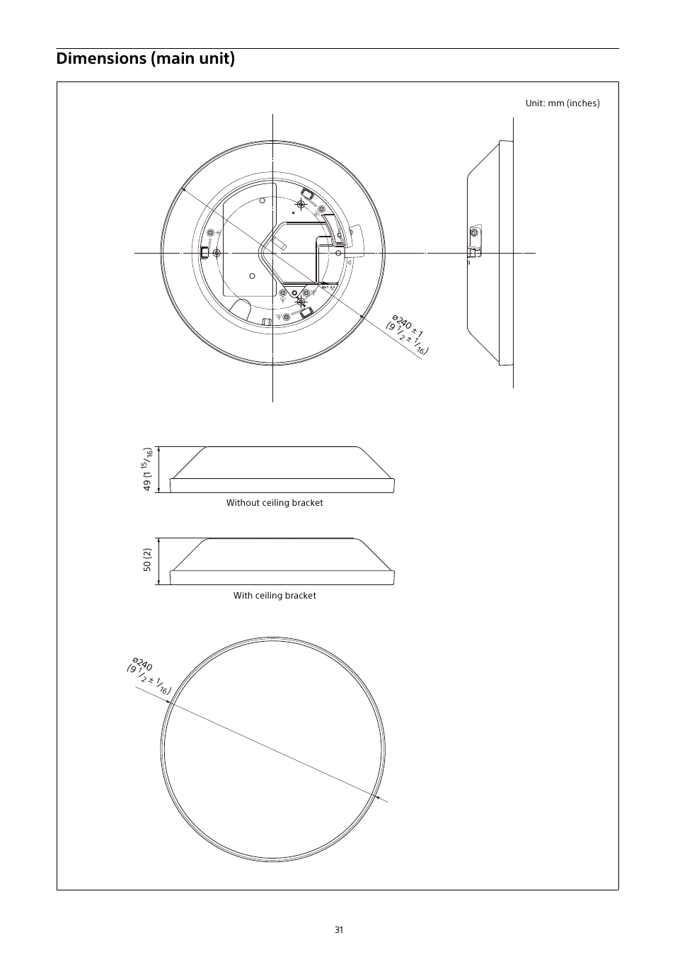 Dimensions (main unit) | Sony HVL-F20M External Flash User Manual | Page 31 / 33