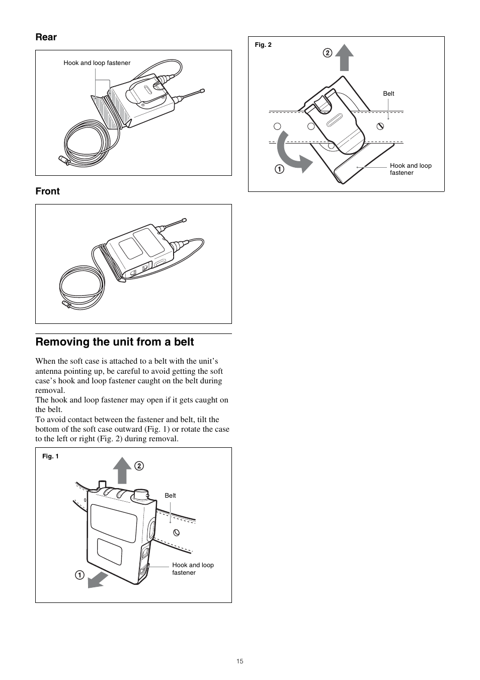 Removing the unit from a belt, Rear front | Sony Multi Interface Shoe Adapter User Manual | Page 15 / 21