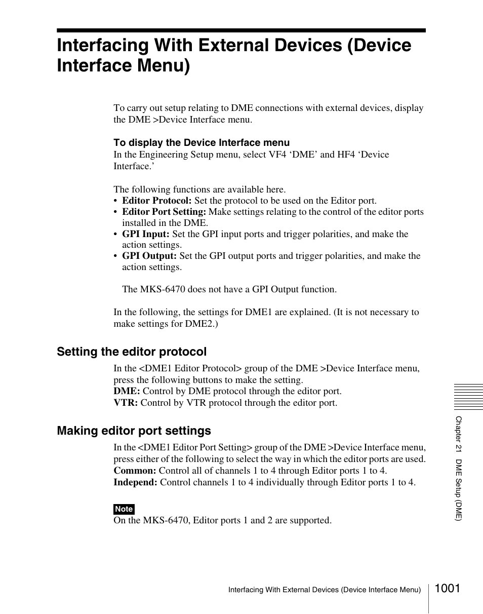 Setting the editor protocol, Making editor port settings | Sony Multi Interface Shoe Adapter User Manual | Page 1001 / 1094