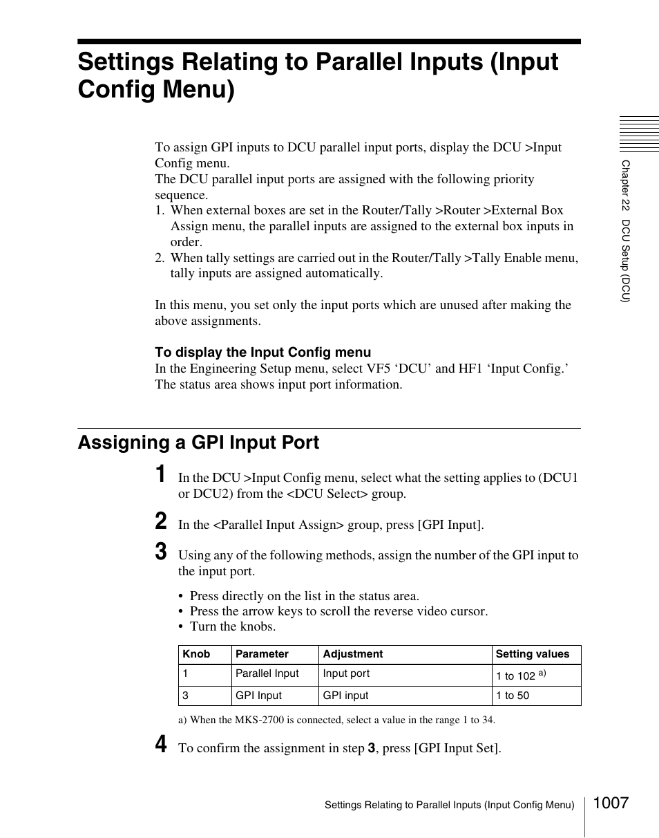 Assigning a gpi input port, Assigning a gpi input port 7 | Sony Multi Interface Shoe Adapter User Manual | Page 1007 / 1094