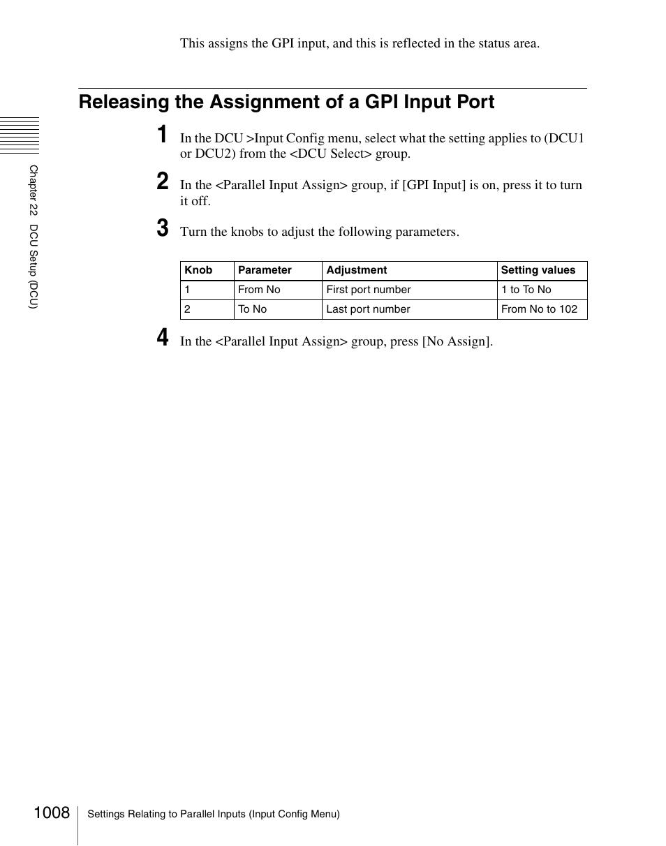 Releasing the assignment of a gpi input port, Releasing the assignment of a gpi input port 8 | Sony Multi Interface Shoe Adapter User Manual | Page 1008 / 1094