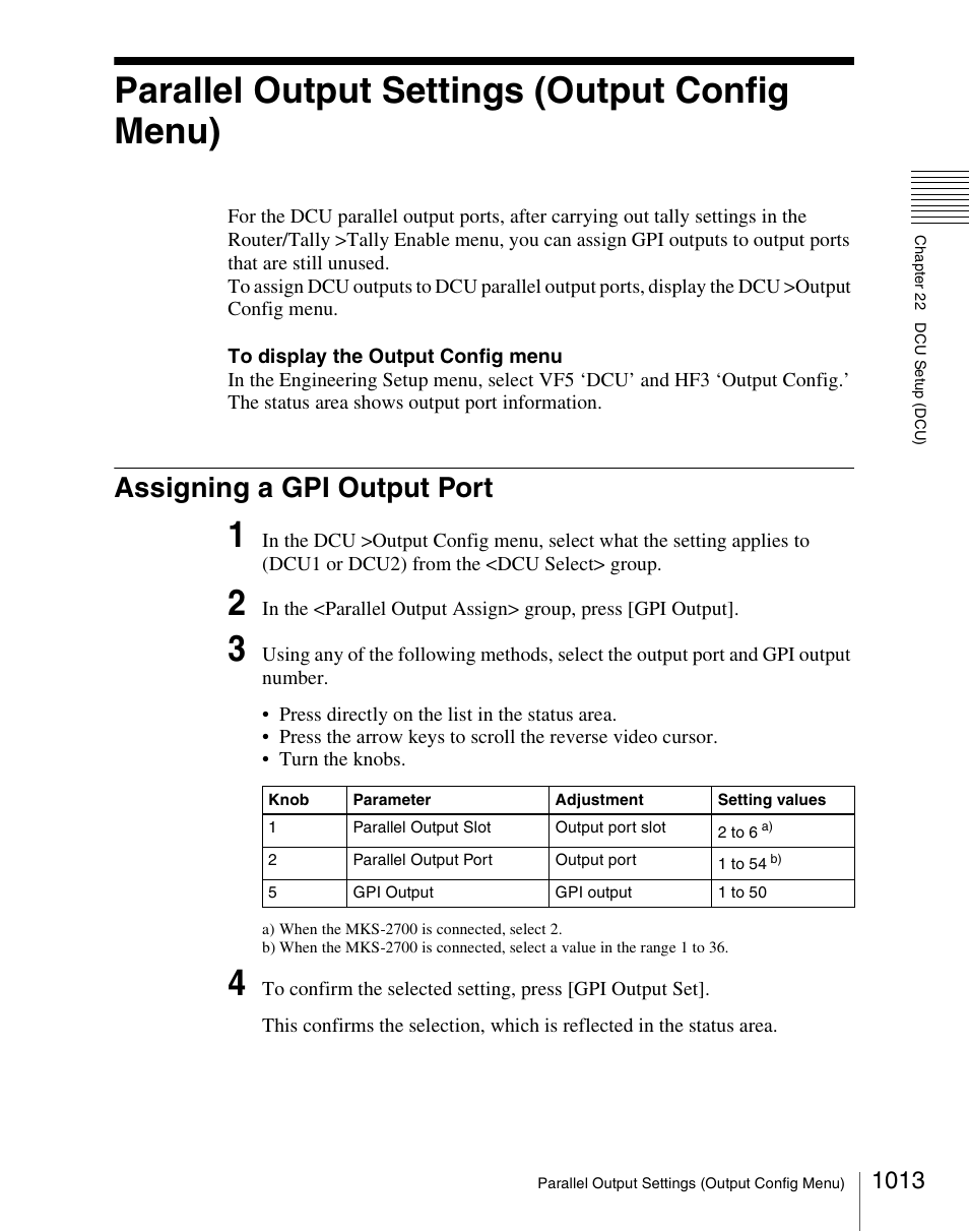 Parallel output settings (output config menu), Assigning a gpi output port, Parallel output settings (output config menu) 3 | Assigning a gpi output port 3 | Sony Multi Interface Shoe Adapter User Manual | Page 1013 / 1094