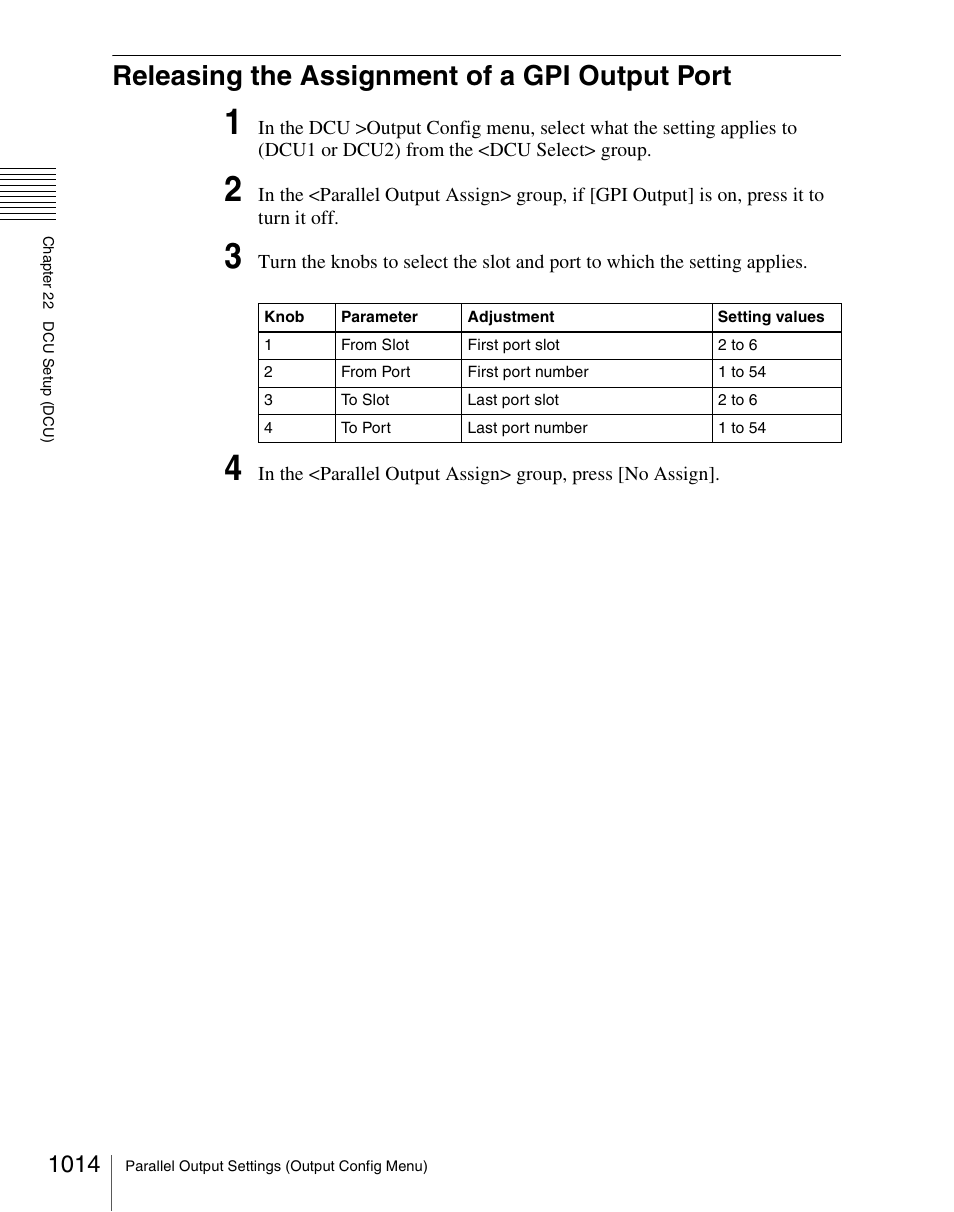 Releasing the assignment of a gpi output port, Releasing the assignment of a gpi output port 4 | Sony Multi Interface Shoe Adapter User Manual | Page 1014 / 1094