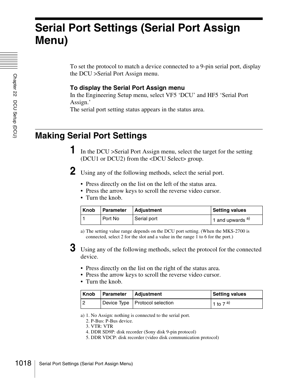 Serial port settings (serial port assign menu), Making serial port settings, Serial port settings (serial port assign menu) 8 | Making serial port settings 8 | Sony Multi Interface Shoe Adapter User Manual | Page 1018 / 1094