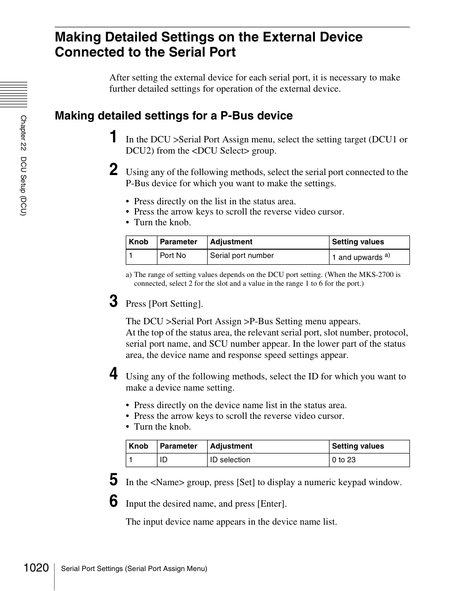 Port 0, Making detailed settings for a p-bus device | Sony Multi Interface Shoe Adapter User Manual | Page 1020 / 1094