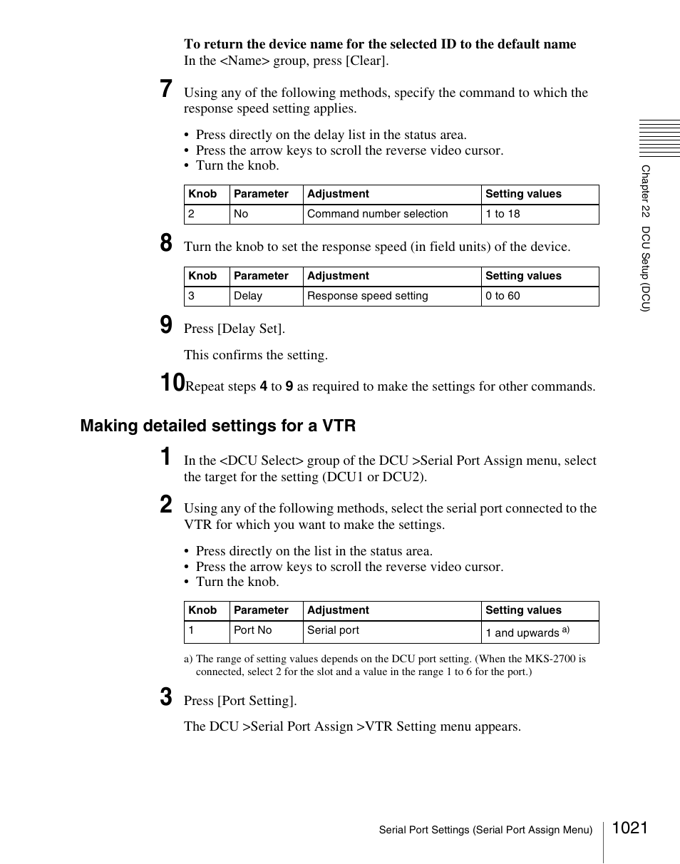 Making detailed settings for a vtr | Sony Multi Interface Shoe Adapter User Manual | Page 1021 / 1094