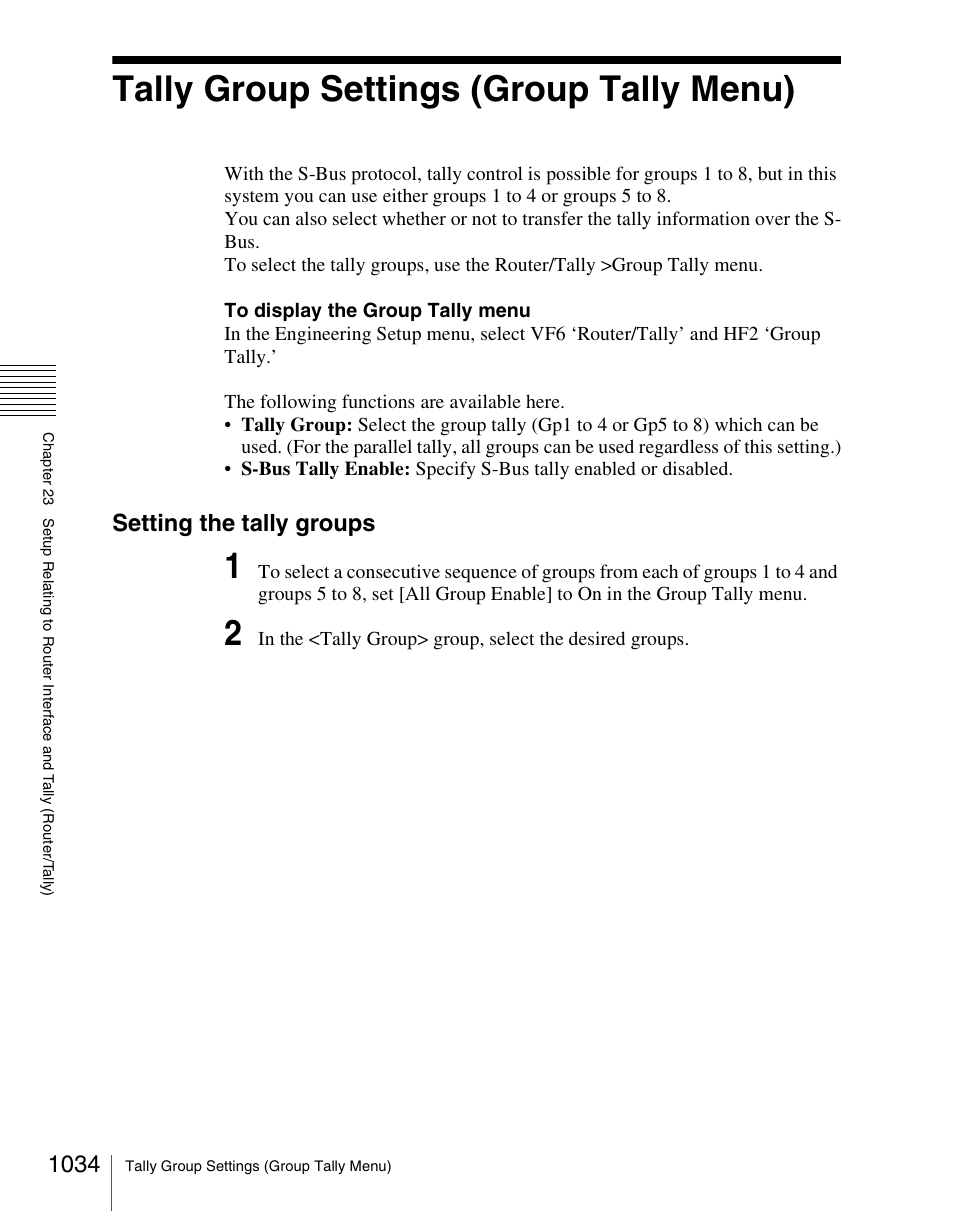 Tally group settings (group tally menu), Tally group settings (group tally menu) 4, Setting the tally groups | Sony Multi Interface Shoe Adapter User Manual | Page 1034 / 1094