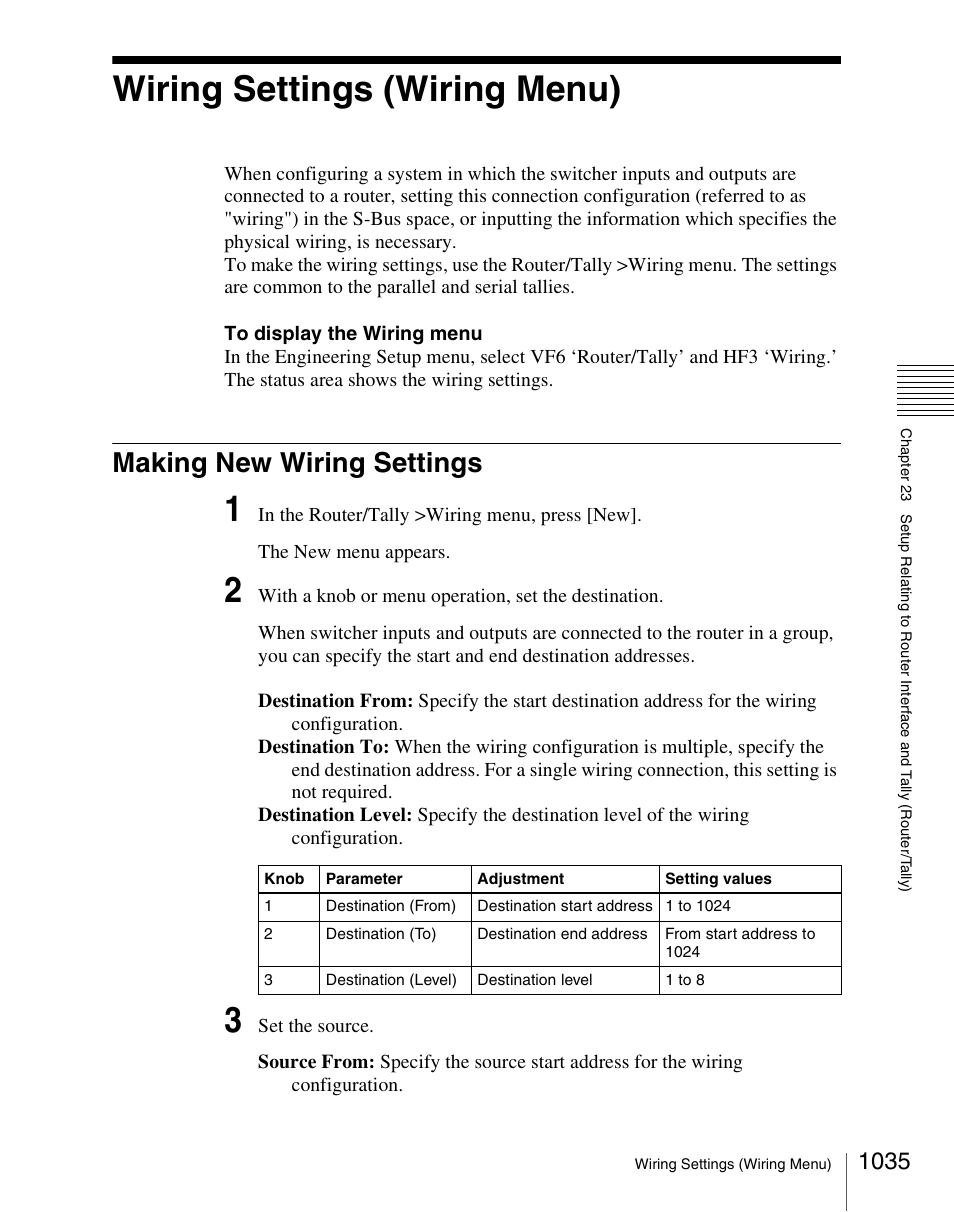 Wiring settings (wiring menu), Making new wiring settings, Wiring settings (wiring menu) 5 | Making new wiring settings 5 | Sony Multi Interface Shoe Adapter User Manual | Page 1035 / 1094